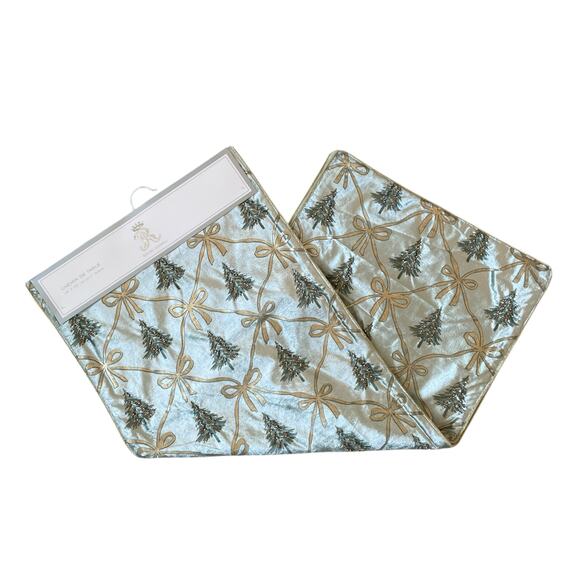 RACHEL ASHWELL Beaded Christmas Tree Bow Table Runner 16x90 Mint Green Gold NEW - Picture 12 of 16